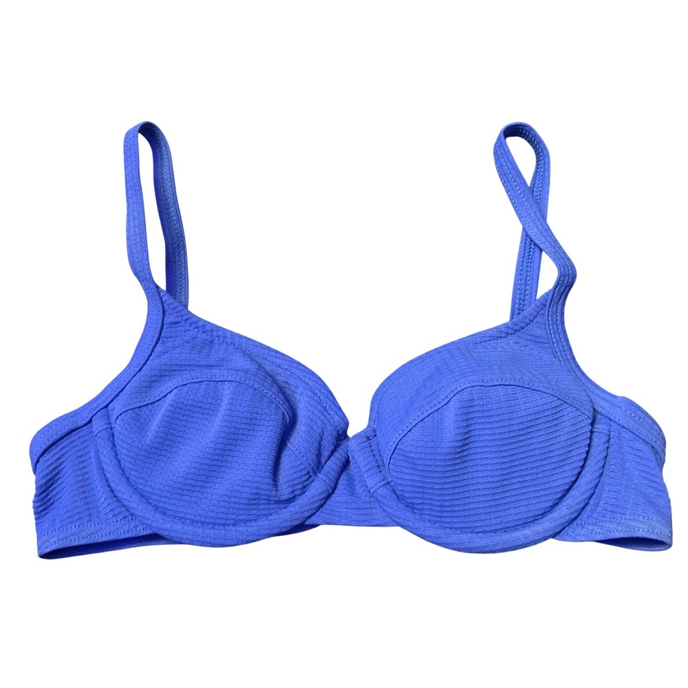 AquaBra Blue Ribbed Underwire Bikini Swim Top Adjustable Straps B